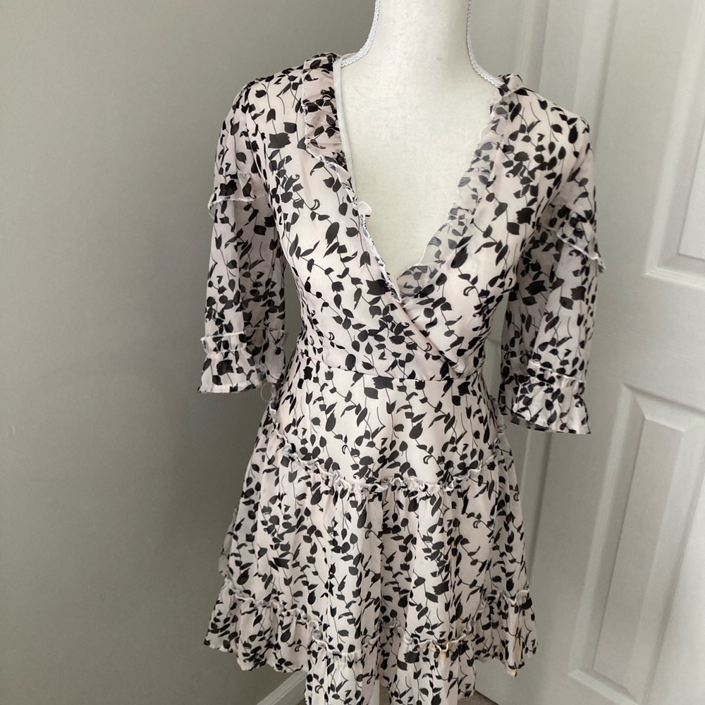 Floral Wrap Dress with Ruffle Sleeves